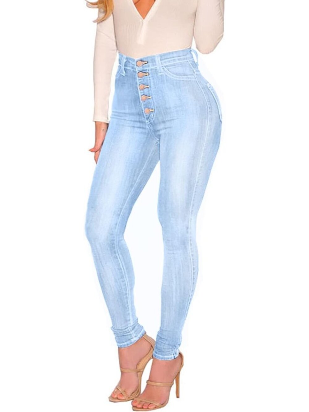 🆕Women's Light Blue High Waist Stretch Butt Lifting Skinny Colombian Jeans